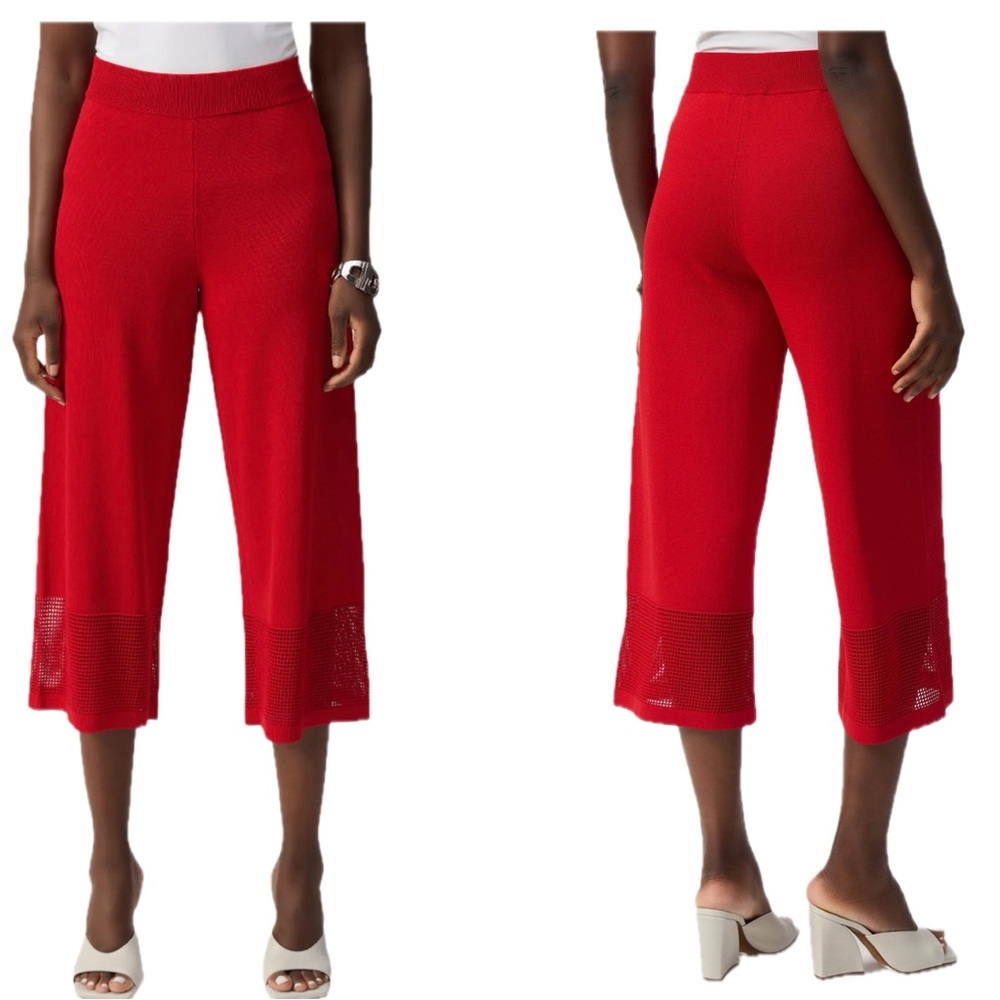Joseph Ribkoff Red Sweater Knit Culotte crop pants with Pointelle Detail L NWOT